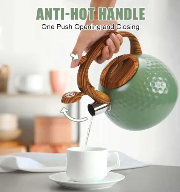 g8buynz g8buynz 3L Whistling Stainless Steel Diamond Pattern Tea Kettle with Wood Grain Handle Black 3L Whistling Stainless Steel Diamond Pattern Tea Kettle with Wood Grain Handle Black