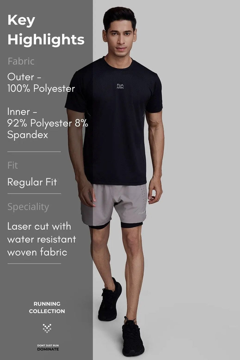 2 in 1 Laser Shorts Beige With Black by Fuaark Nz