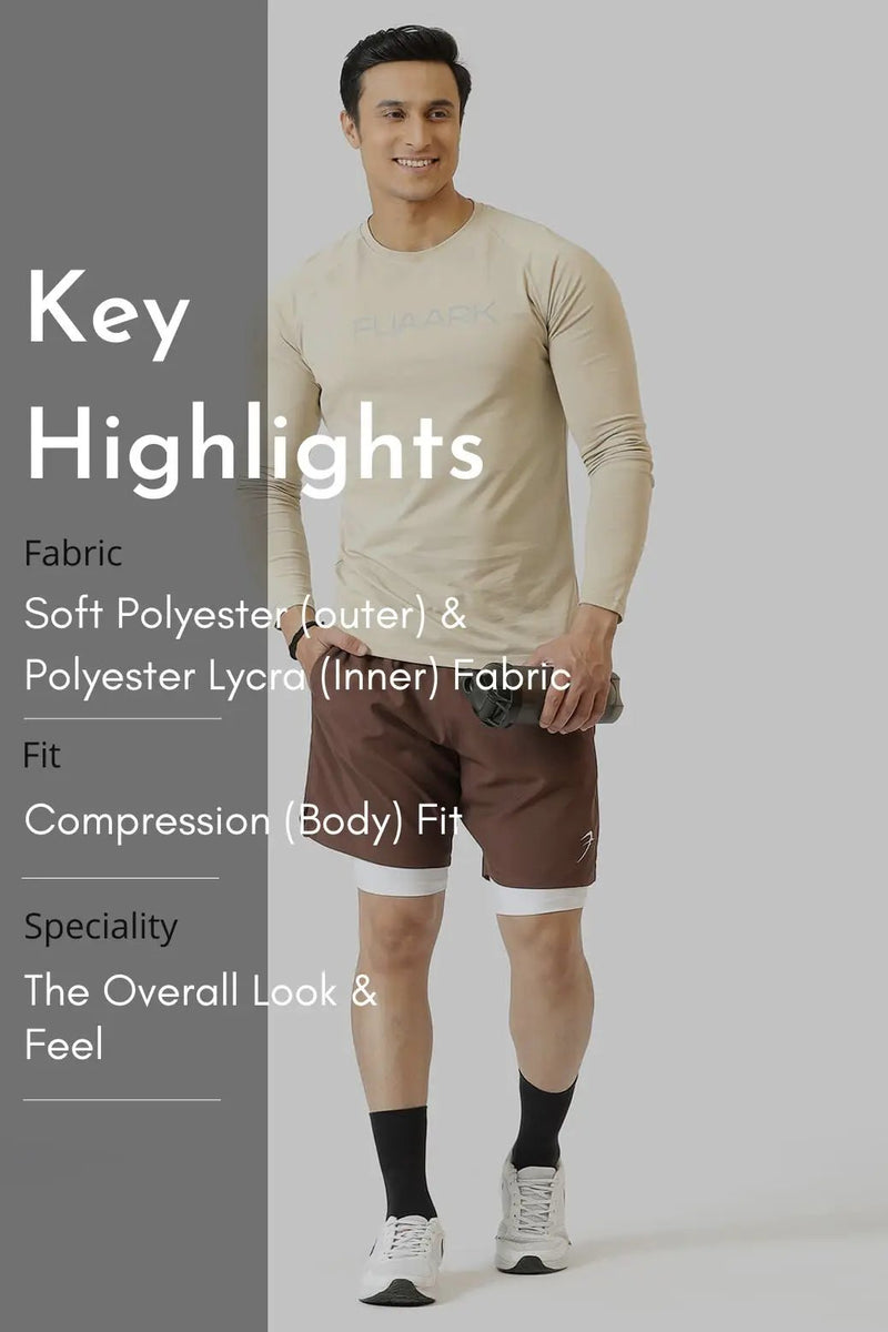 2 in 1 Compression Shorts Brown by Fuaark Nz