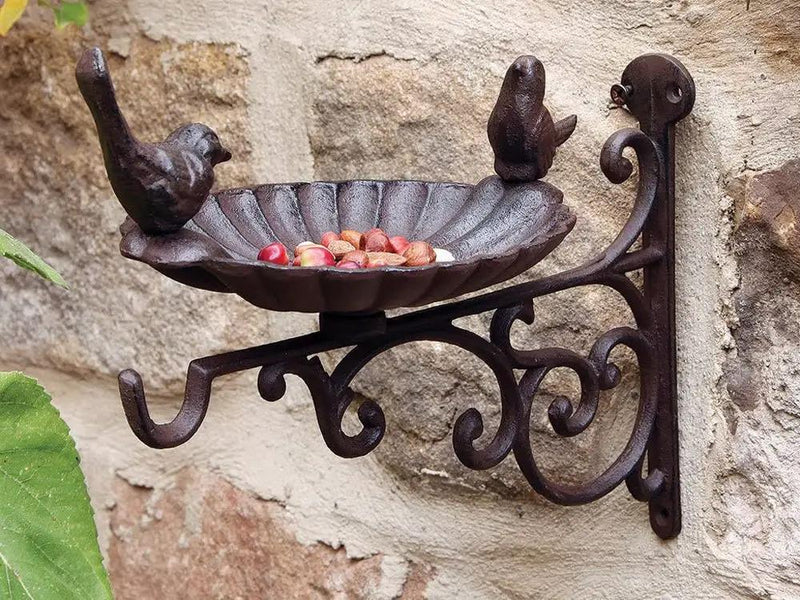 2 Set Cast Iron Bird Bath/Feeder with Wall Bracket by Loveliving