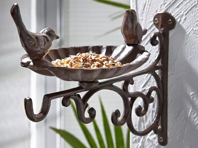 2 Set Cast Iron Bird Bath/Feeder with Wall Bracket by Loveliving