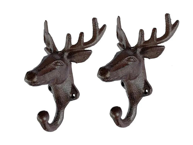 Cast Iron Rustic Deer Head Wall Hook -Set of 2 by Loveliving