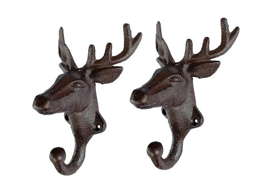 Loveliving Cast Iron Rustic Deer Head Wall Hook -Set of 2 Cast Iron Rustic Deer Head Wall Hook -Set of 2