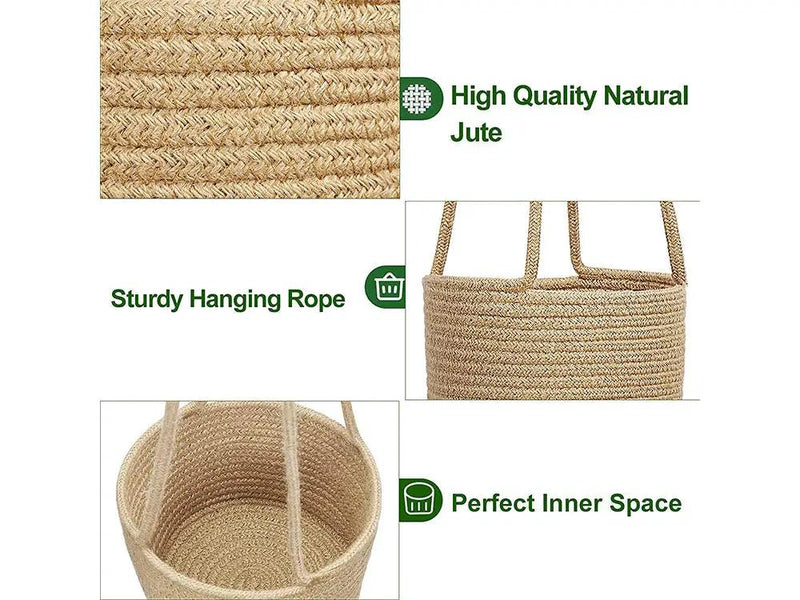 2 Pcs Jute Rope Hanging Planter Woven Plant Basket by Loveliving
