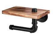 Industrial Toilet Paper Holder with Rustic Wooden Shelf by Loveliving