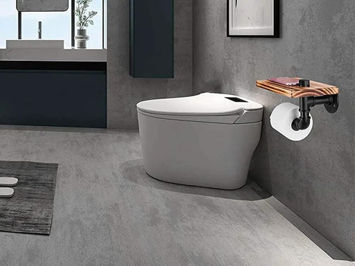 Industrial Toilet Paper Holder with Rustic Wooden Shelf – view 2