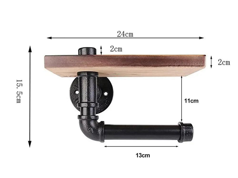 Industrial Toilet Paper Holder with Rustic Wooden Shelf by Loveliving