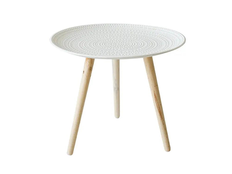 Moroccan Carved Style Round Side Table-White by Loveliving