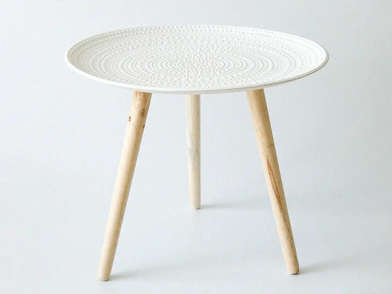 Moroccan Carved Style Round Side Table-White by Loveliving