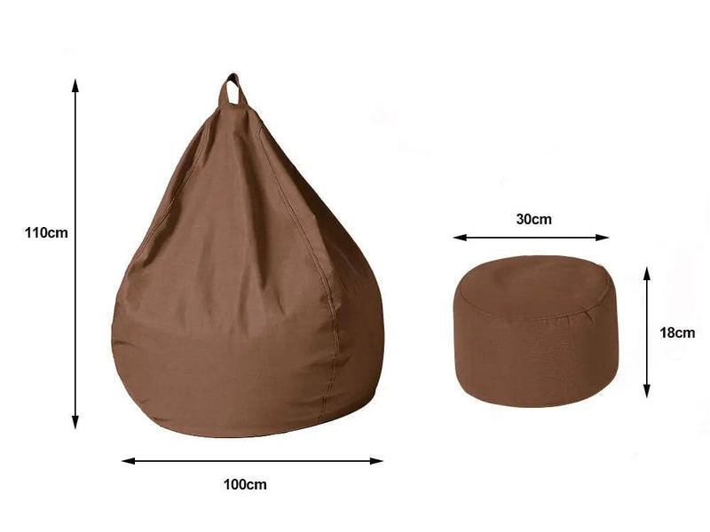 Bean Bag Chair with Footstool- Dark Brown by Loveliving