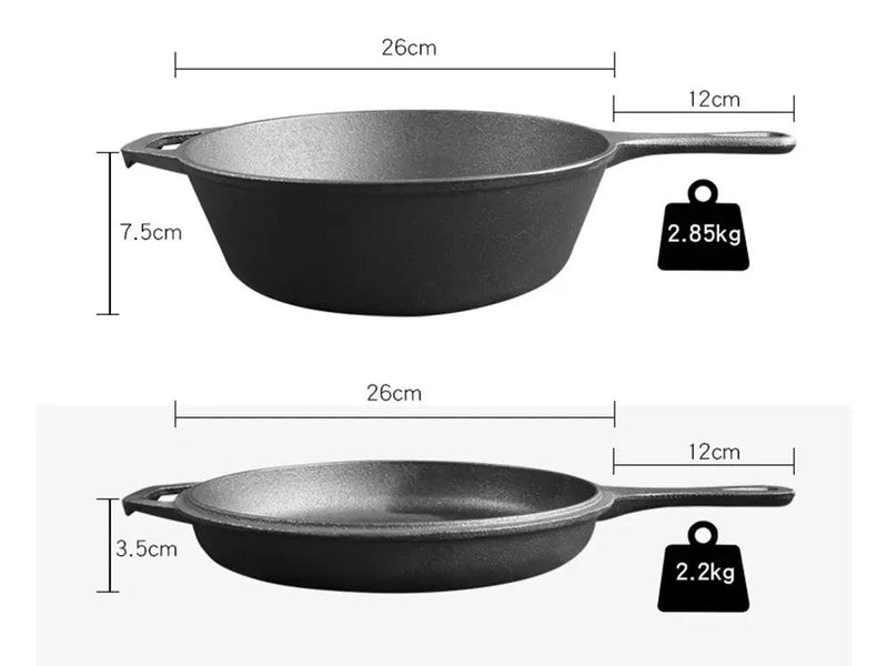2 In1 Cast Iron Skillet Set by Loveliving