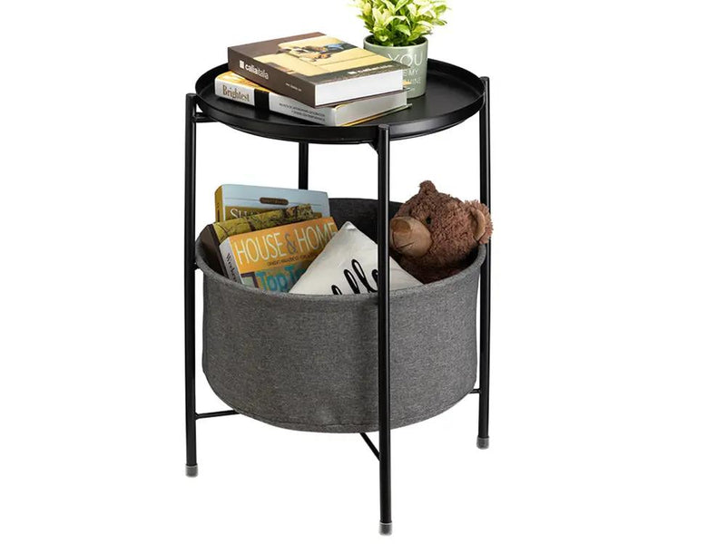 Side Table with Storage Basket- Black by Loveliving