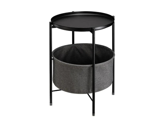 Loveliving Side Table with Storage Basket- Black Side Table with Storage Basket- Black