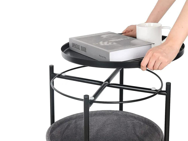 Side Table with Storage Basket- Black by Loveliving