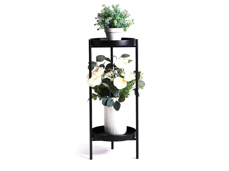 2 Tier Tall Metal Flower Plants Pot Holder-black-M by Loveliving