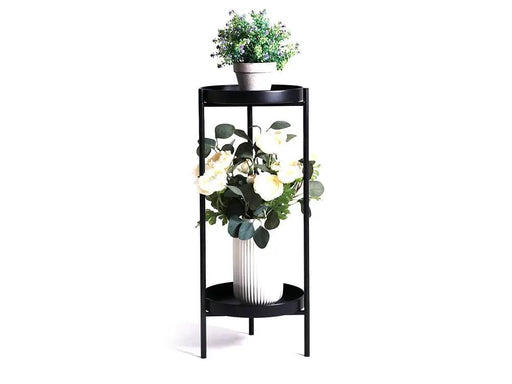 2 Tier Tall Metal Flower Plants Pot Holder-black-M by Loveliving