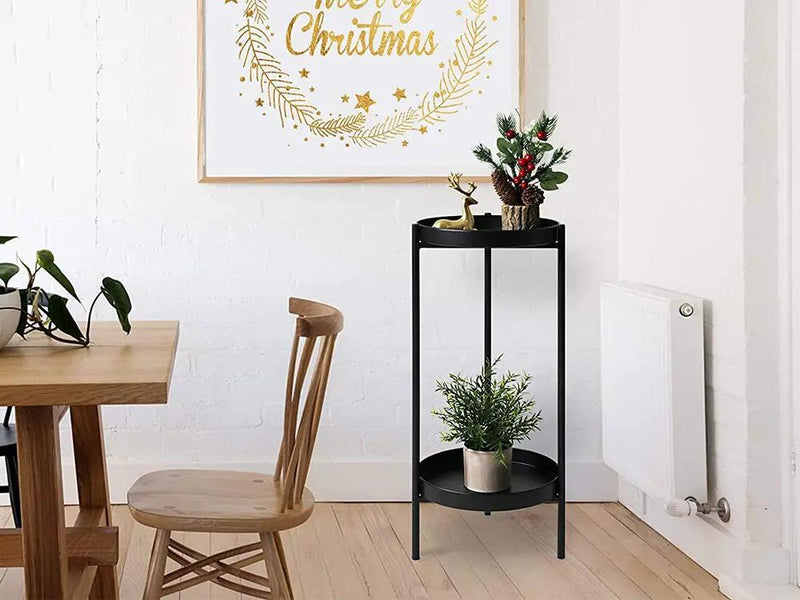 2 Tier Tall Metal Flower Plants Pot Holder-black-M by Loveliving