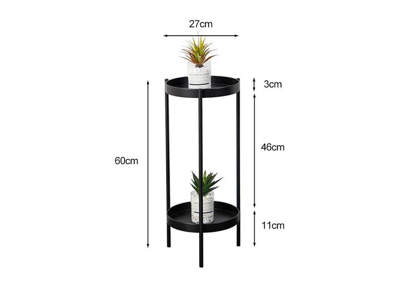 2 Tier Tall Metal Flower Plants Pot Holder-black-M by Loveliving