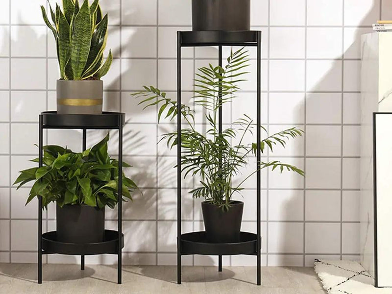 2 Tier Tall Metal Flower Plants Pot Holder-black-L by Loveliving