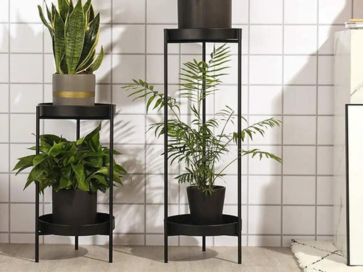 2 Tier Tall Metal Flower Plants Pot Holder-black-L by Loveliving