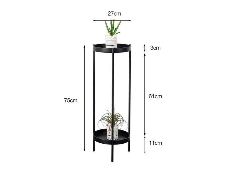 2 Tier Tall Metal Flower Plants Pot Holder-black-L by Loveliving
