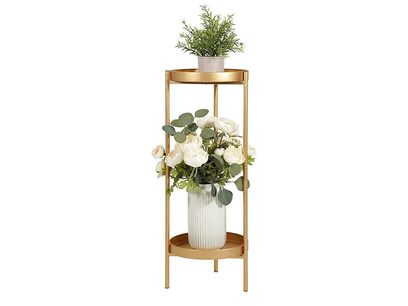 2 Tier Tall Metal Flower Plants Pot Holder-Gold-M by Loveliving