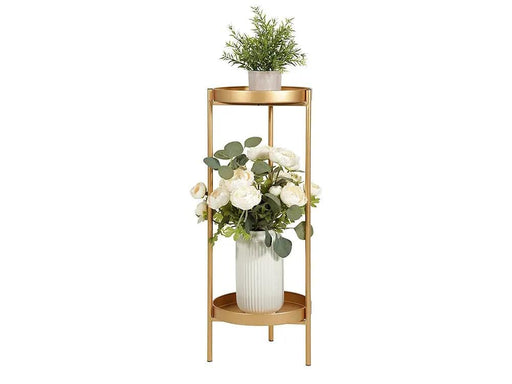 2 Tier Tall Metal Flower Plants Pot Holder-Gold-M by Loveliving