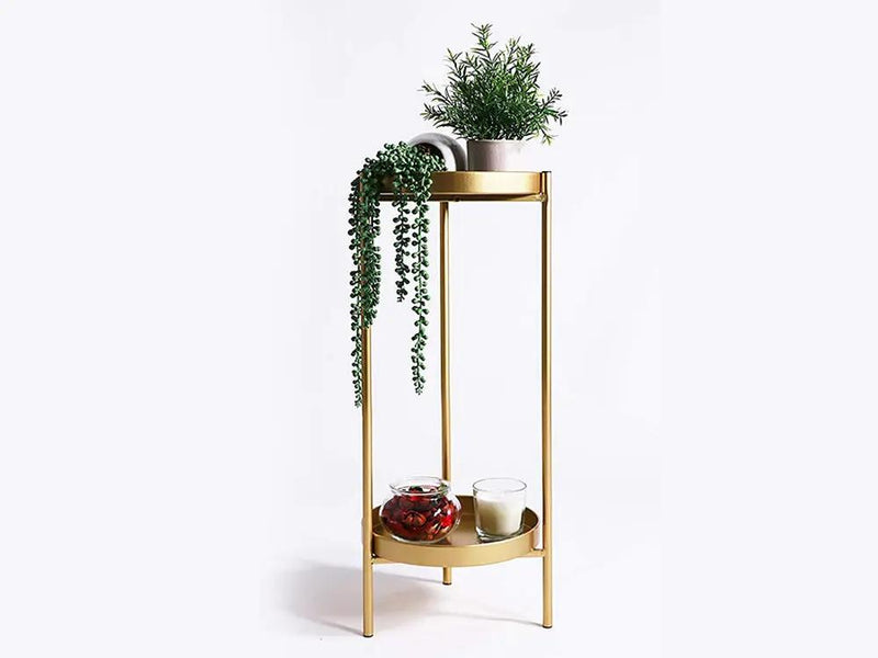 2 Tier Tall Metal Flower Plants Pot Holder-Gold-M by Loveliving