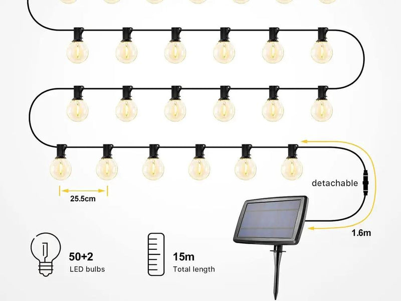 Solar Powered Festoon String Lights 15m with 50 Bulbs by Loveliving
