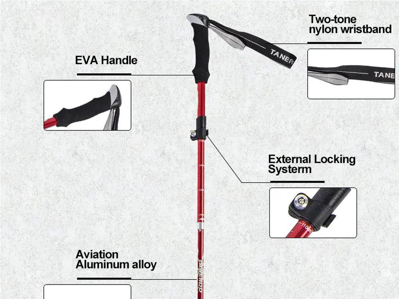 Portable 5-Section Hiking Sticks -Red/110CM by Loveliving