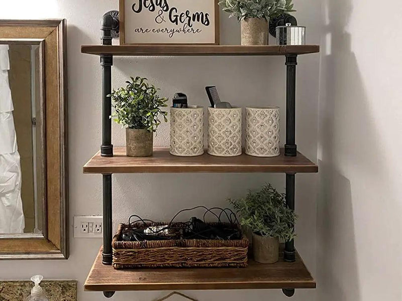 3 Tiers Industrial Pipe Shelf Rustic Wall Shelf by Loveliving