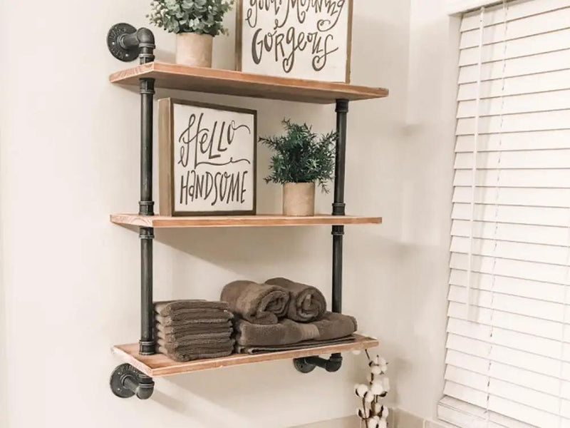 3 Tiers Industrial Pipe Shelf Rustic Wall Shelf by Loveliving