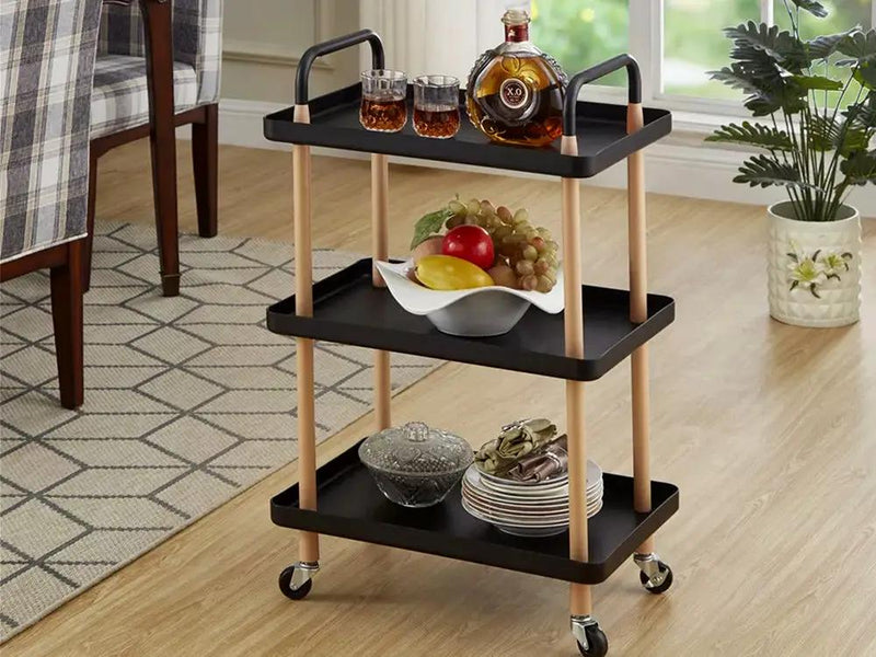 3-Tier Utility Rolling Cart Multi-Function Storage Rack - Black by Loveliving