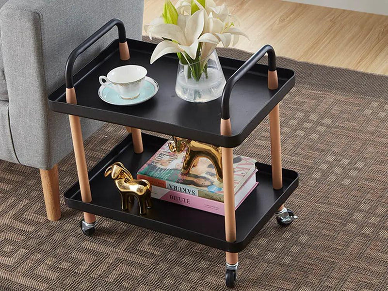 2 Tiers Utility Rolling Cart Multi-Function Storage Rack -Black by Loveliving