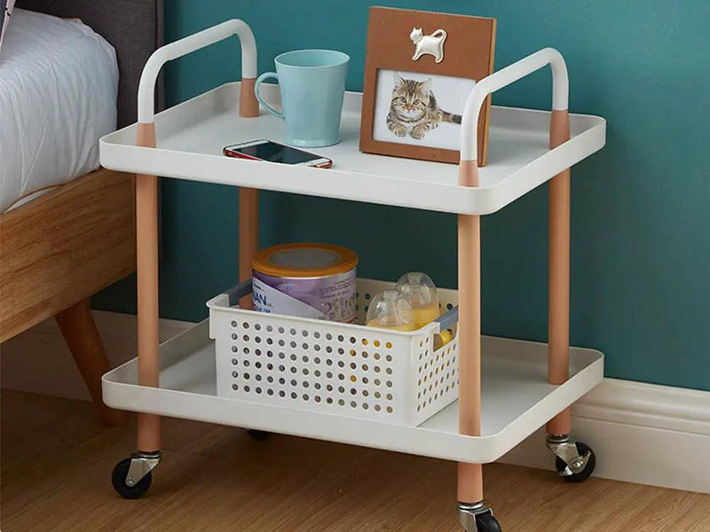 2 Tiers Utility Rolling Cart Multi-Function Storage Rack -White by Loveliving