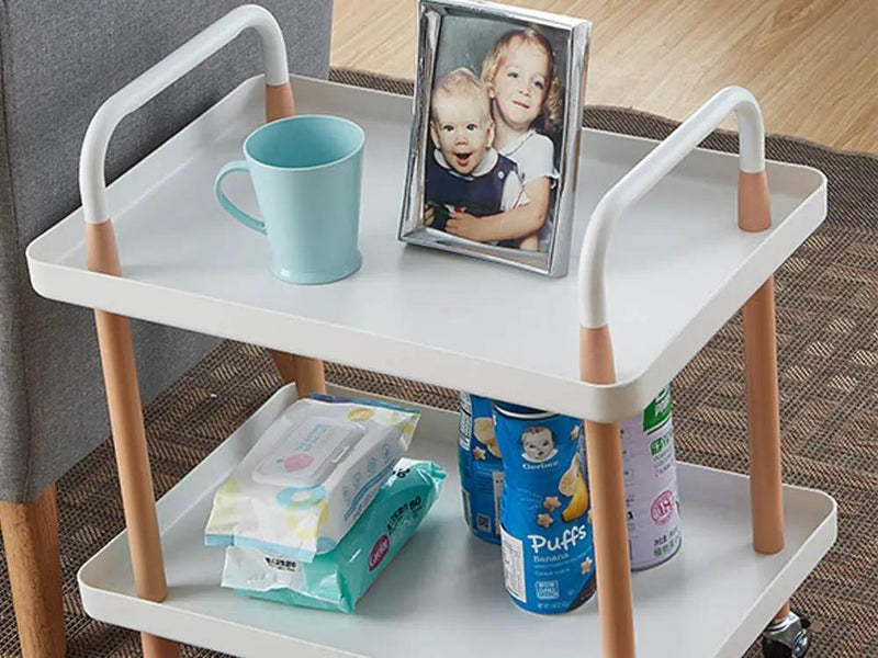 2 Tiers Utility Rolling Cart Multi-Function Storage Rack -White by Loveliving
