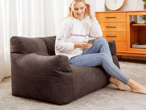 Loveliving Two-Seater Bean Bag Chair-Dark Brown Two-Seater Bean Bag Chair-Dark Brown