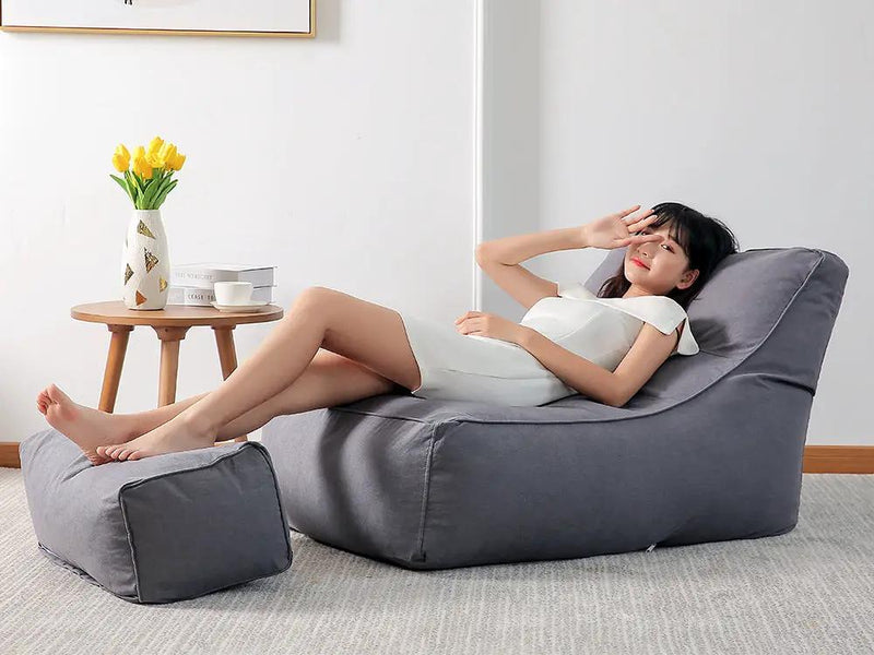 Bean Bag Lounger with Footstool-Grey by Loveliving