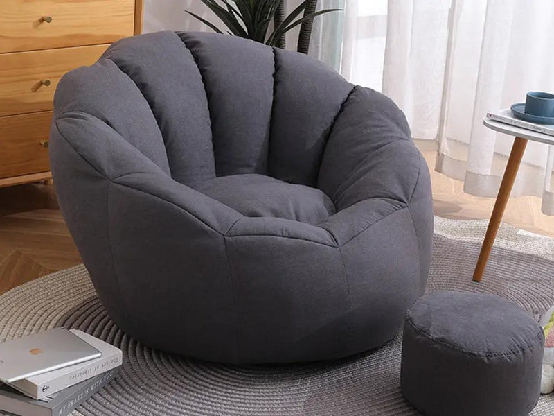 Bean Bag Armchair Cover with Footstool-Dark Grey by Loveliving