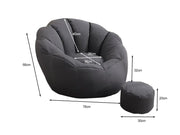 Bean Bag Armchair Cover with Footstool-Dark Grey by Loveliving
