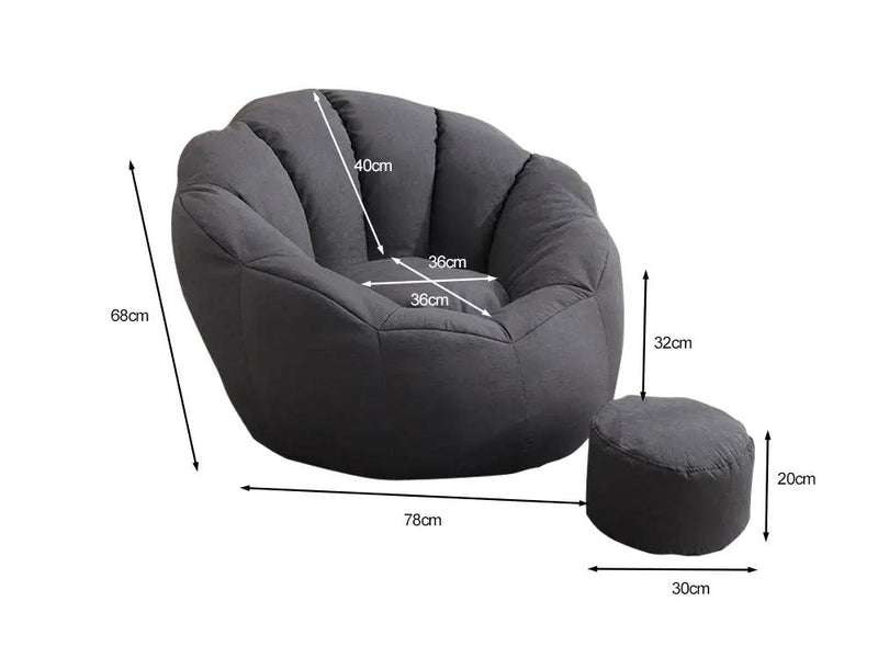 Bean Bag Armchair Cover with Footstool-Dark Grey by Loveliving