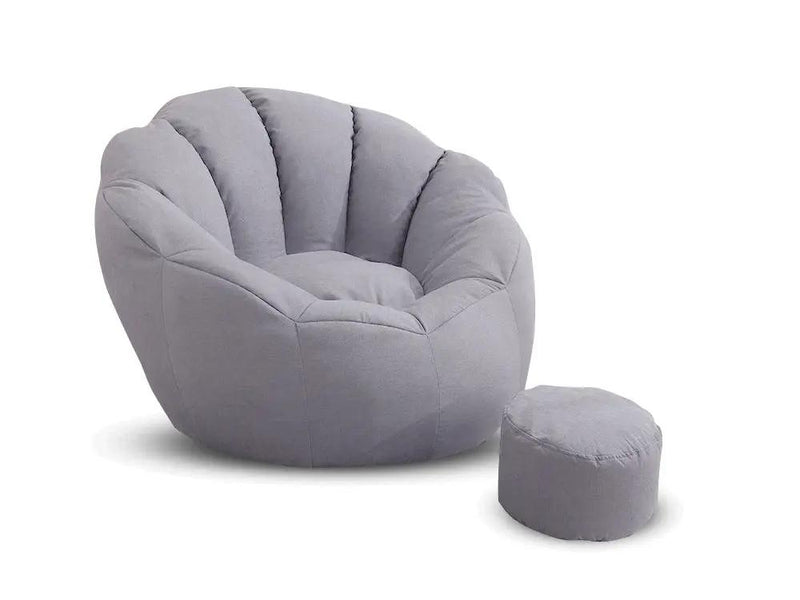 Bean Bag Armchair Cover with Footstool-Light Grey by Loveliving