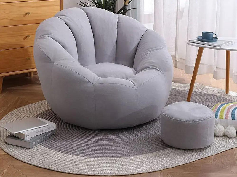 Bean Bag Armchair Cover with Footstool-Light Grey by Loveliving