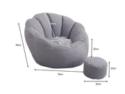 Bean Bag Armchair Cover with Footstool-Light Grey by Loveliving