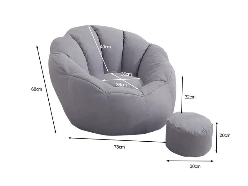 Bean Bag Armchair Cover with Footstool-Light Grey by Loveliving