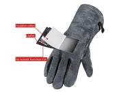 500°C - Cowhide Leather Heat Resistant BBQ Grill Gloves by Loveliving