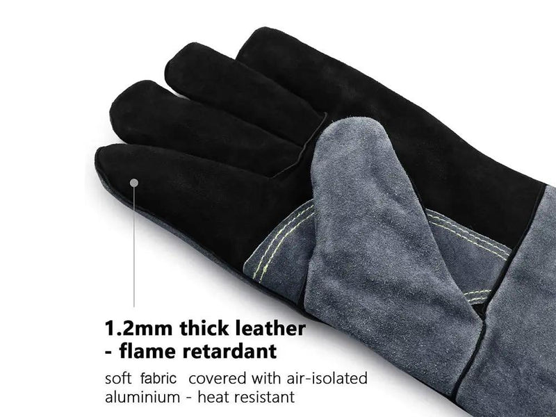 500°C - Cowhide Leather Heat Resistant BBQ Grill Gloves by Loveliving