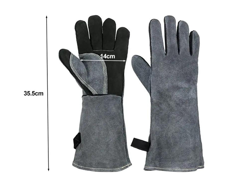 500°C - Cowhide Leather Heat Resistant BBQ Grill Gloves by Loveliving