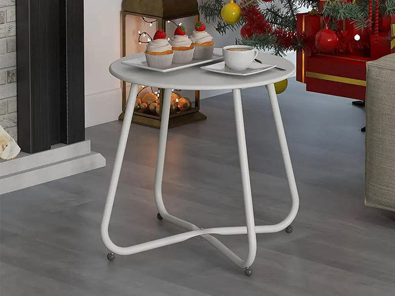 Round Metal Side Table-White by Loveliving