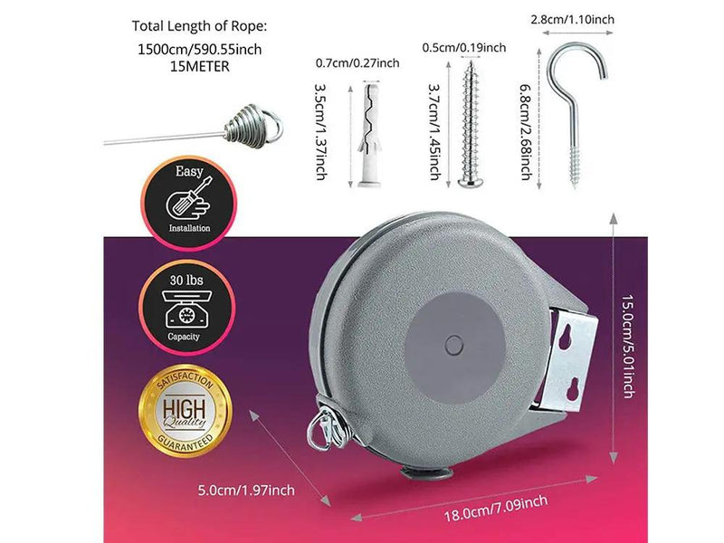 15M Retractable Clothesline by Loveliving